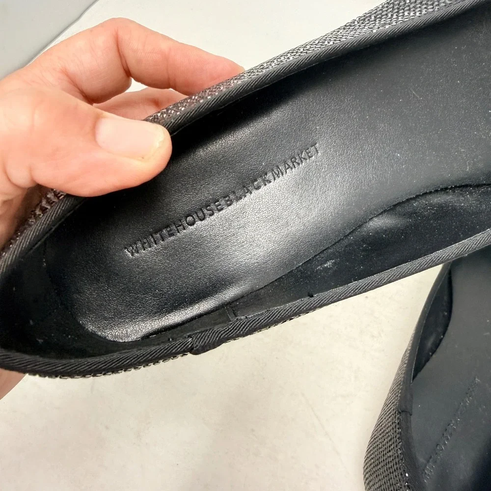 White House Black Market Ballet Flats Black 9 Rhinestone Sparkle Bow Evening